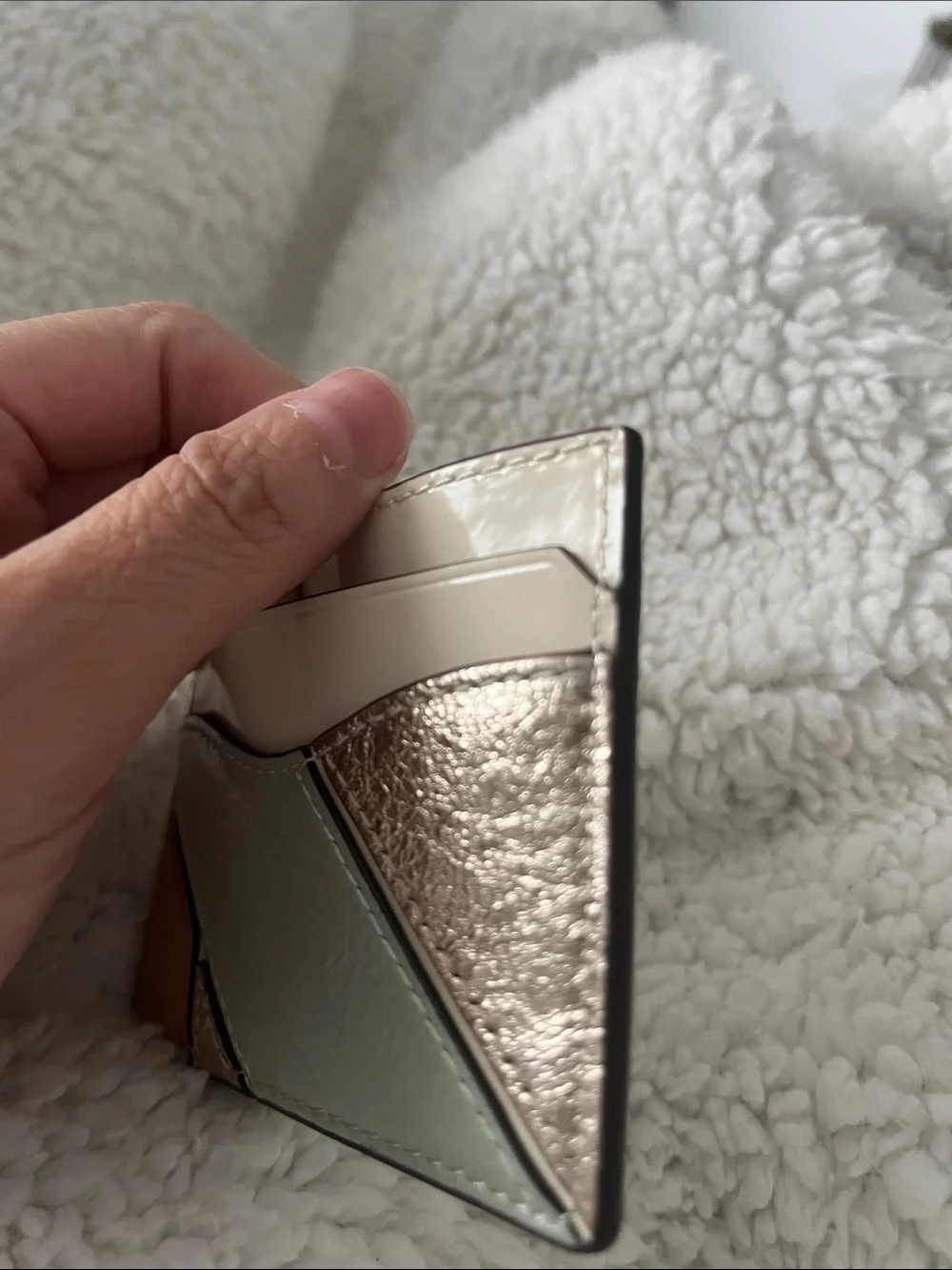 Tory Burch Cream, Mint & Metallic Leather Card Holder